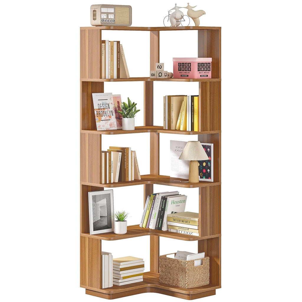 6-Tier Corner Book Shelf, 64.9Tall Freestanding Wood Industrial Bookcase Bookshelf