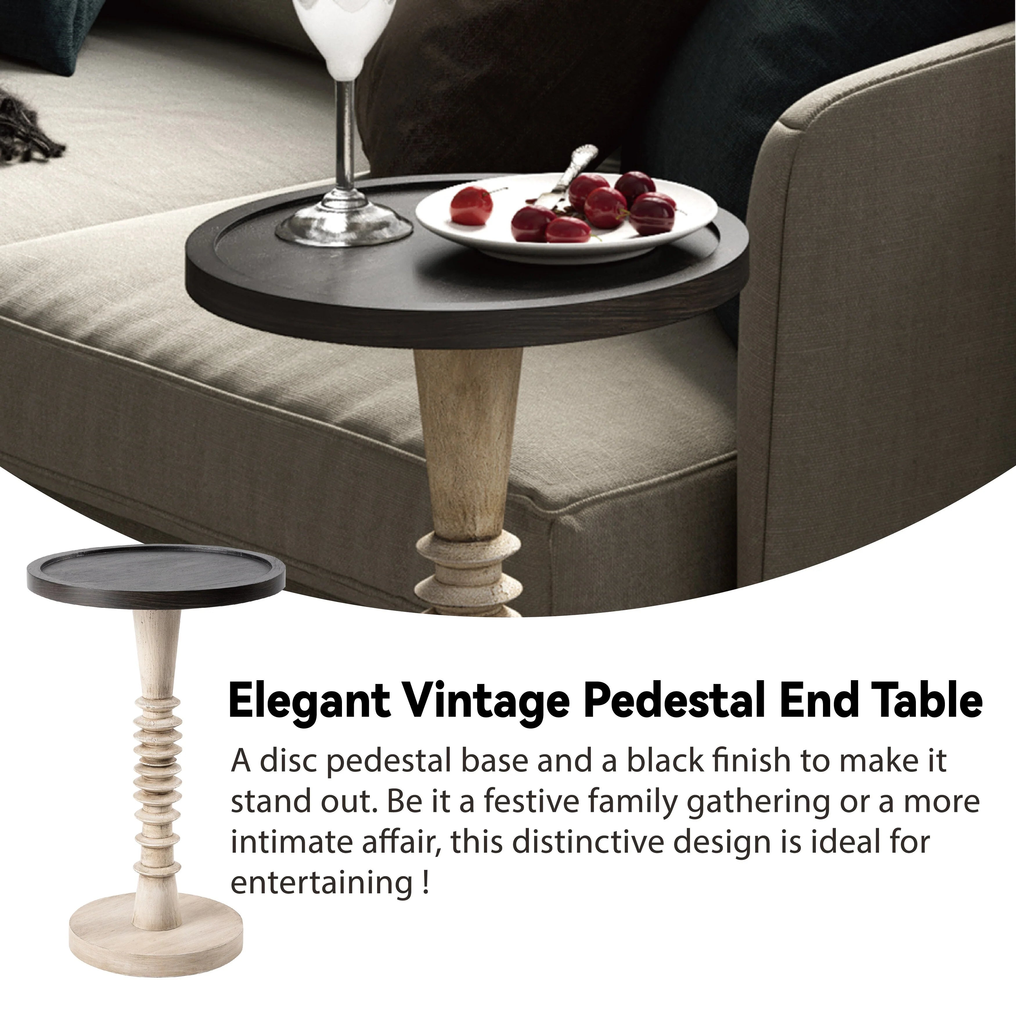 COZAYH Pedestal Small Drinking Table, Farmhouse Tray Top End Table, Distressed Finish, Traditional