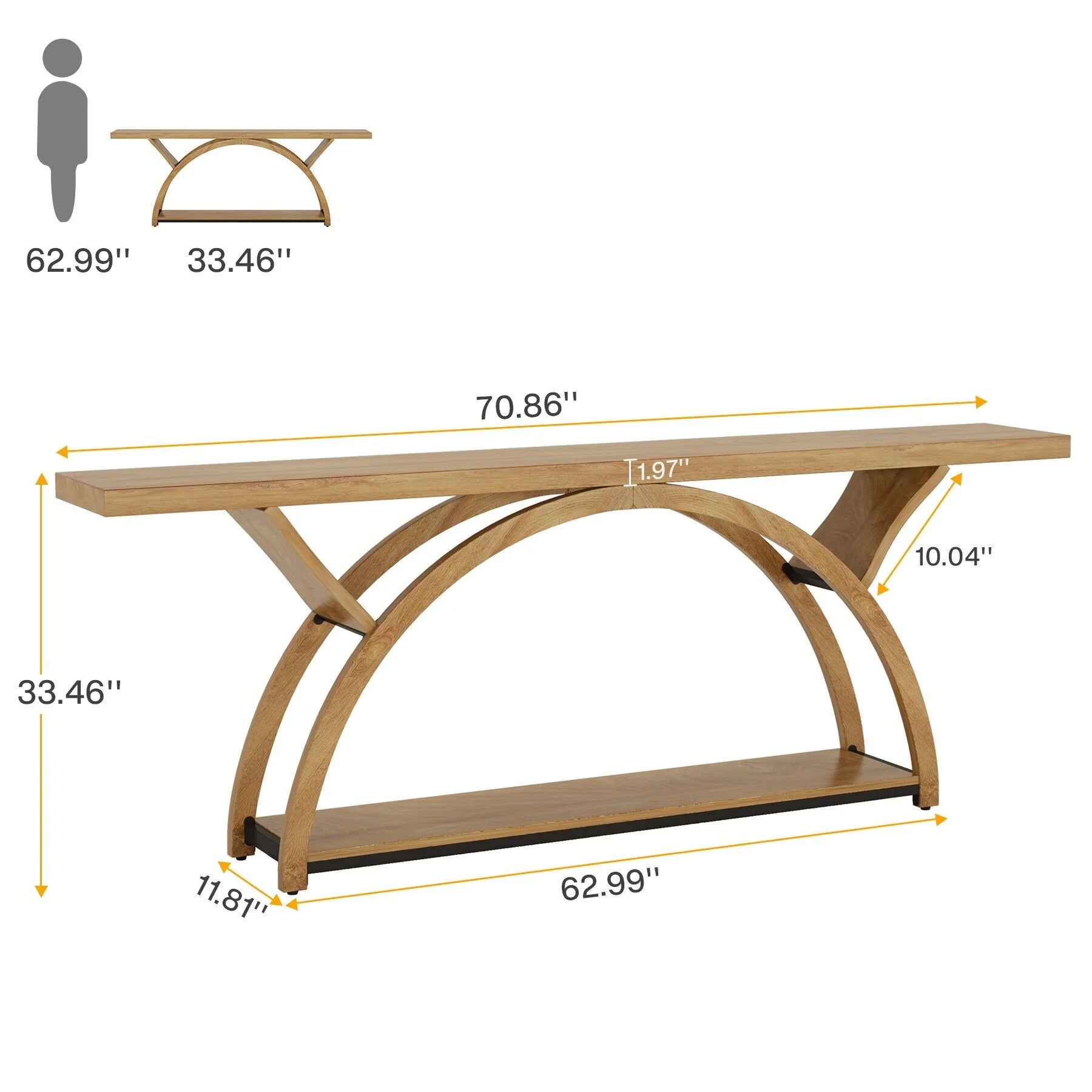 2-Tier Narrow Long Console Sofa Table with Semi-Circular Frame for Entryway,Gray Hallway Accent Tables