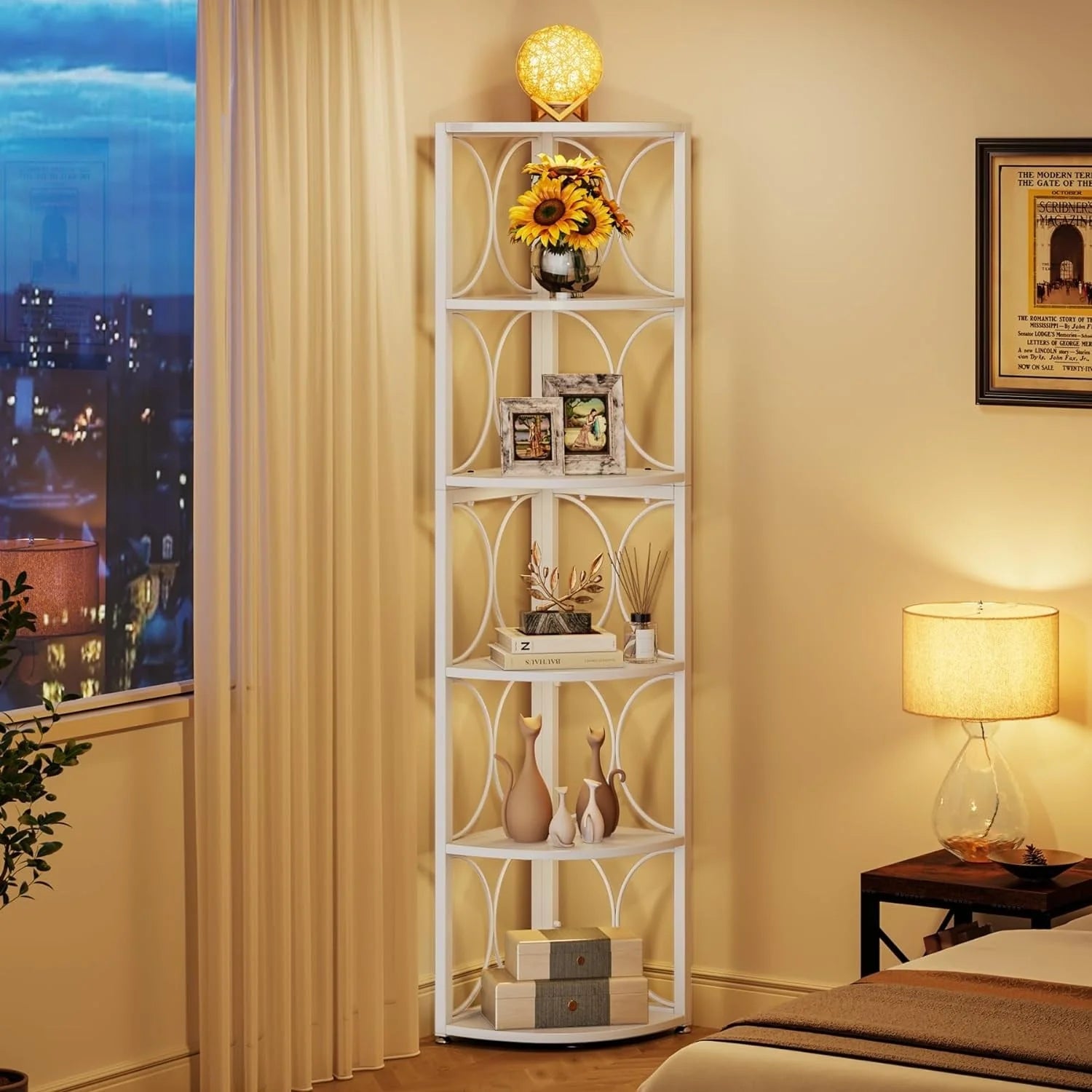 67 Tall Corner Shelf, Corner Bookshelf Bookcase Standing Shelving Unit
