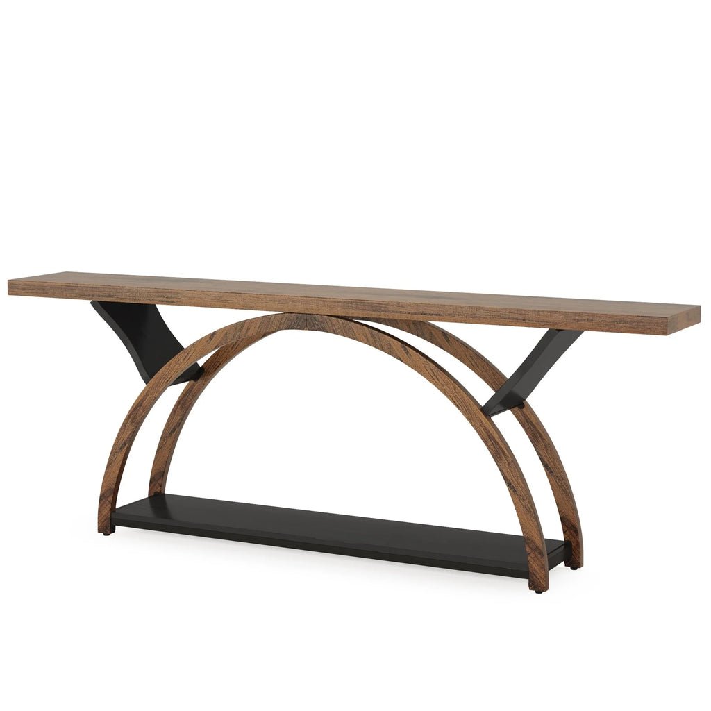 2-Tier Narrow Long Console Sofa Table with Semi-Circular Frame for Entryway,Gray Hallway Accent Tables