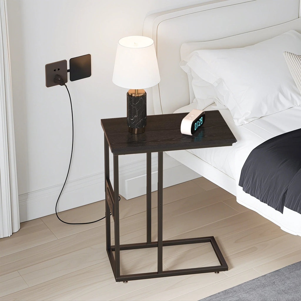 Javlergo Set of 2 C-Shaped Sofa Side Table, Small End Table for Living Room, Narrow Bedside/TV Tray Table