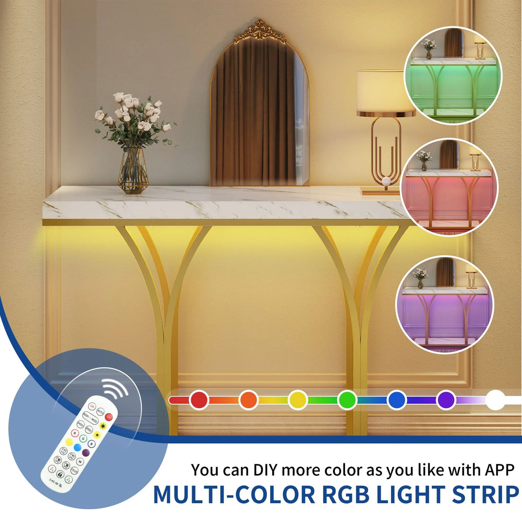Modern Gold Console Sofa Table with Marbling Top for Entryway Hallway