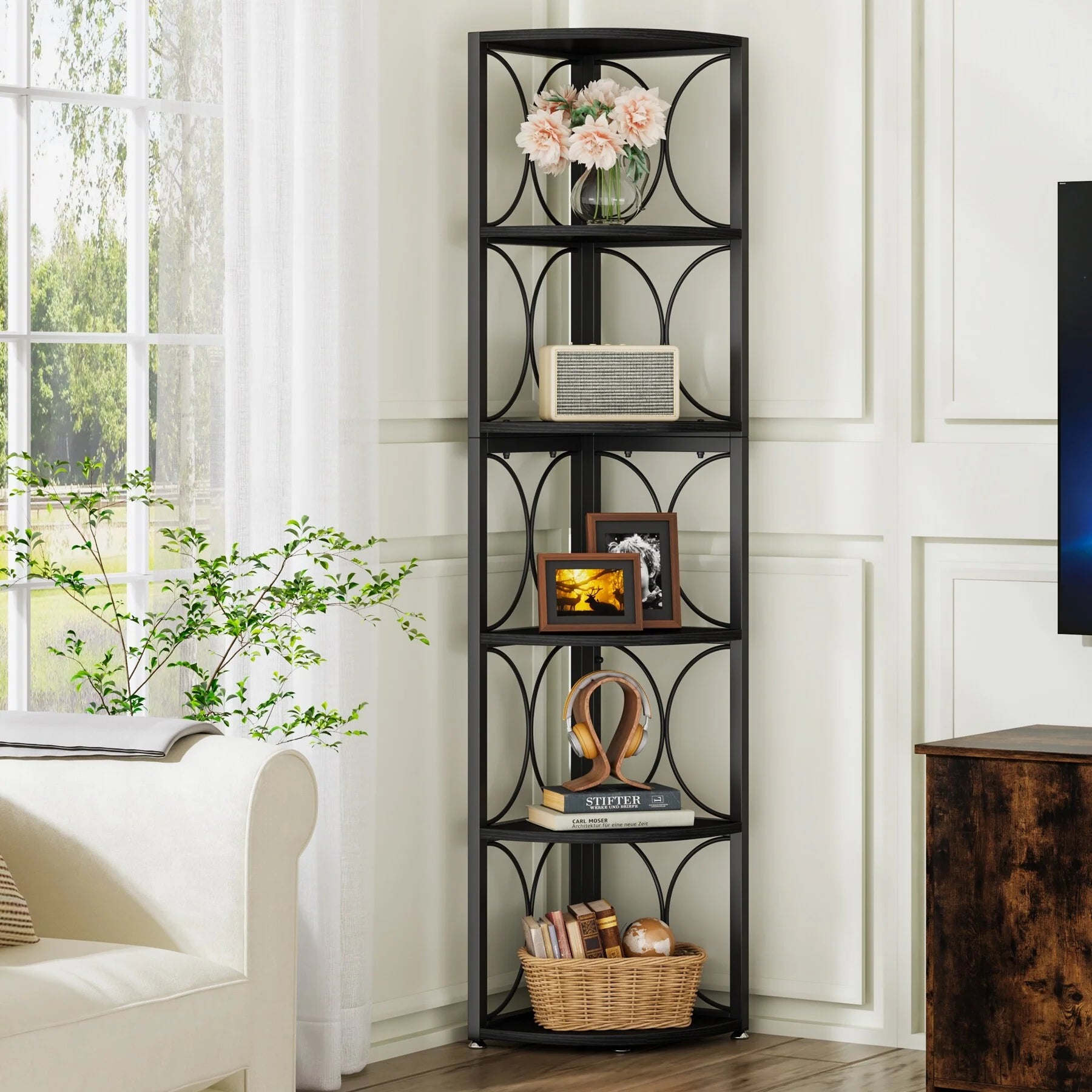 67 Tall Corner Shelf, Corner Bookshelf Bookcase Standing Shelving Unit