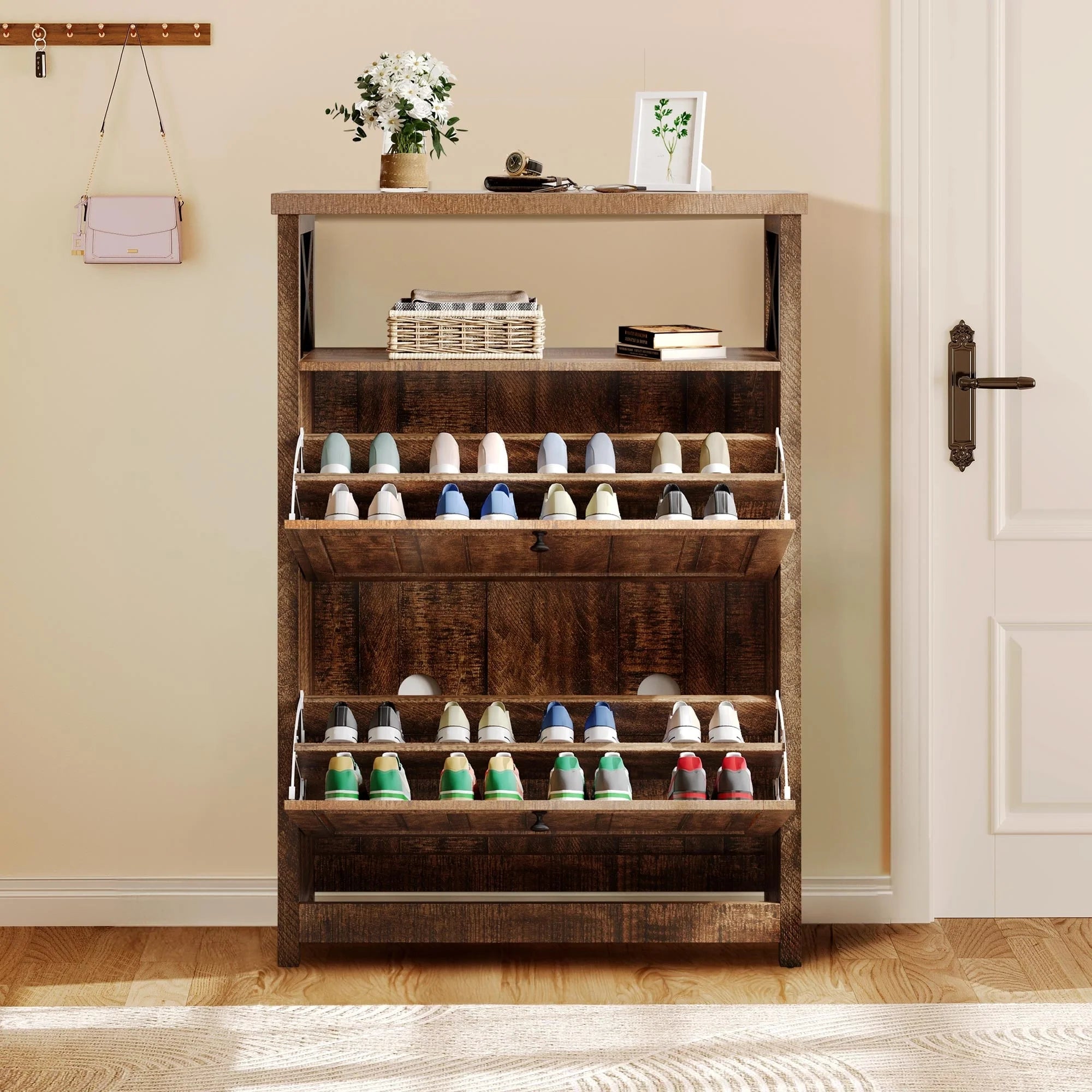 Moasis Shoe Storage Cabinet Organizer with 2 Compartments for Entryway Hallway