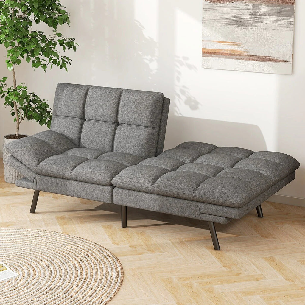 Futon Sofa Bed, Memory Foam Foldable Couch Convertible Loveseat Sleeper Daybed with Adjustable Armrests for Small Space