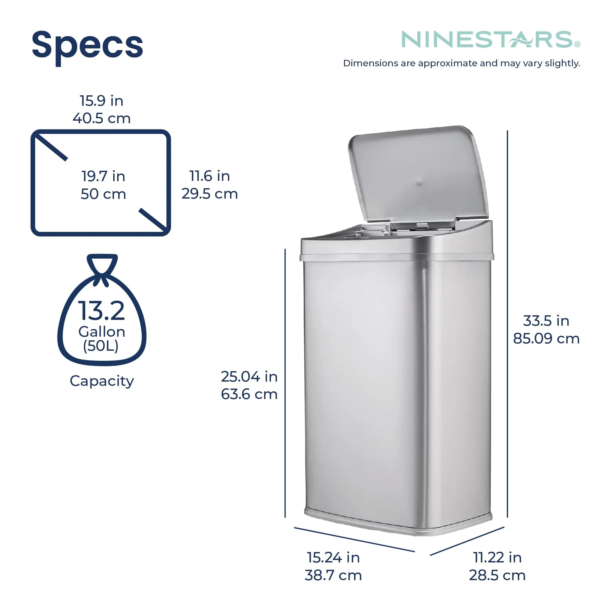 NINESTARS 13 Gallon Touchless Motion Sensor Trash Can