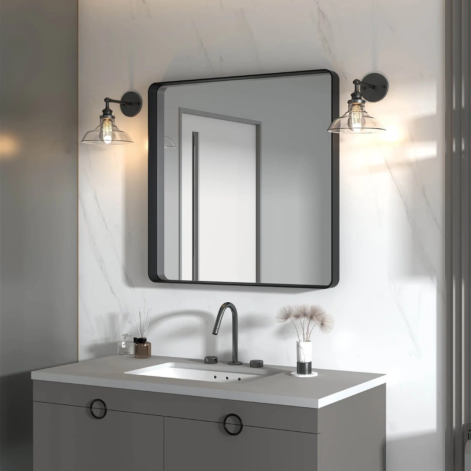 TOOLKISS Aluminum Alloy Round Corner Frame Vanity Mirror