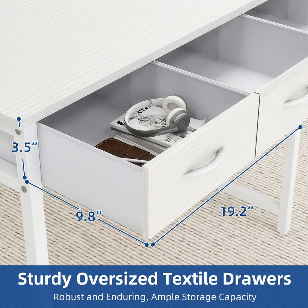 Moasis Small Computer Desk with Fabric Drawers and Monitor Stand