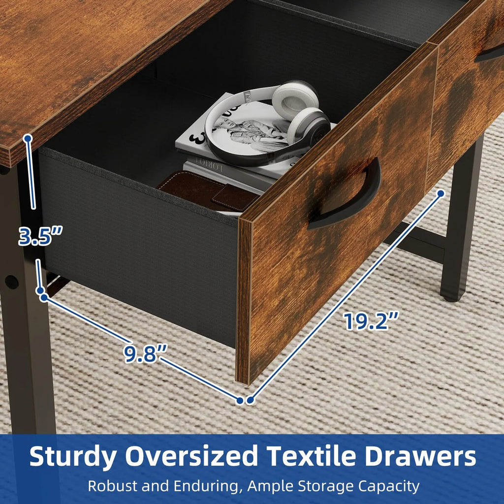 Moasis Small Computer Desk with Fabric Drawers and Monitor Stand