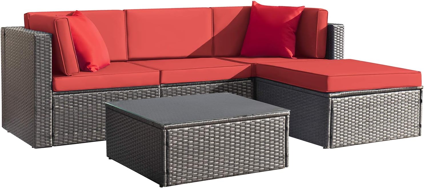 DEVOKO 5 Pieces All-Weather Patio Furniture Set with Cushions