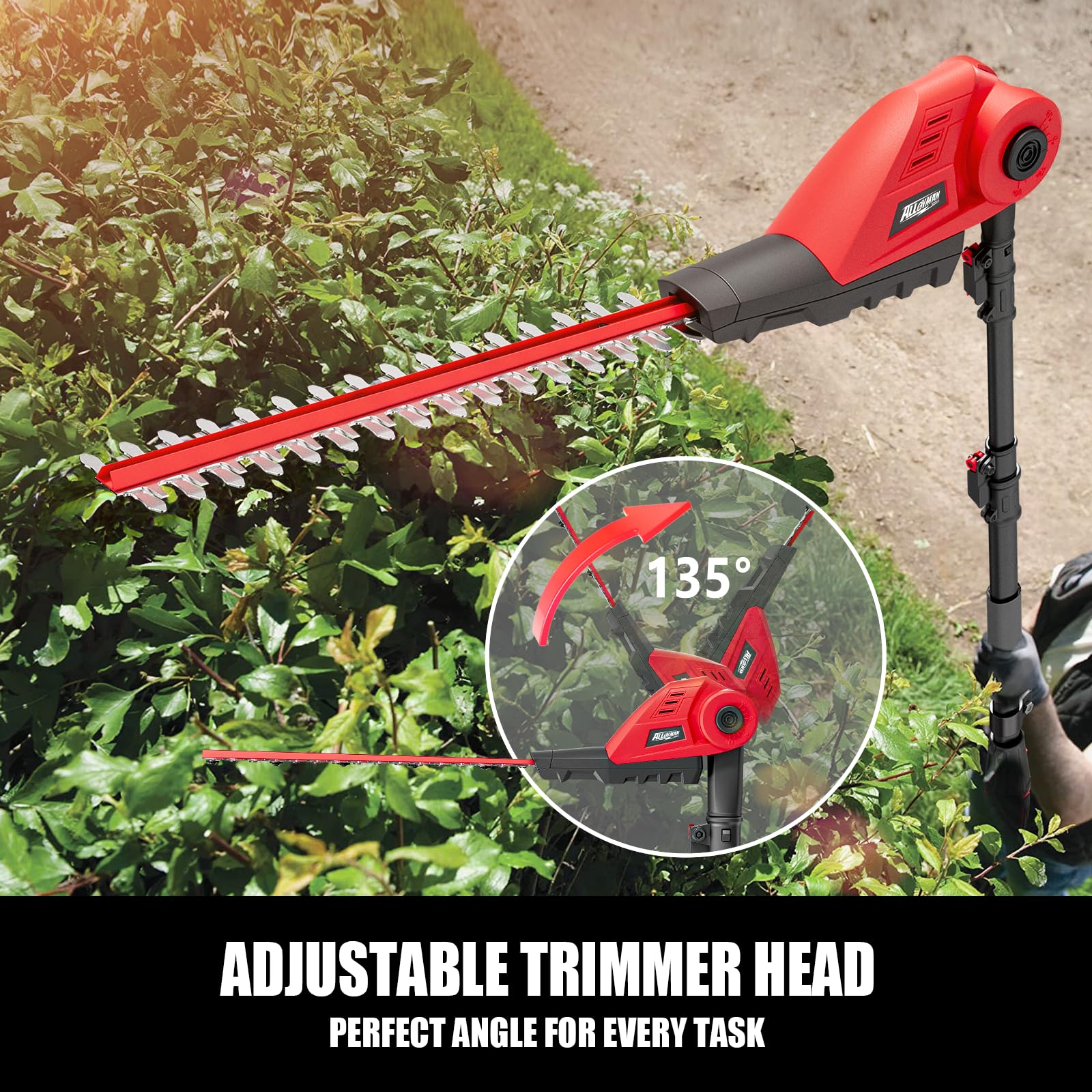Alloyman 20V MAX Pole Hedge Trimmer with 2 Packs 2.0Ah Batteries & Charger