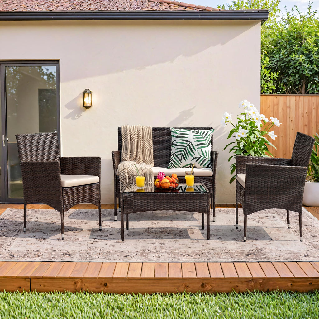 Homall 4 Pieces Outdoor Patio Furniture Sets Rattan Chair Wicker Set