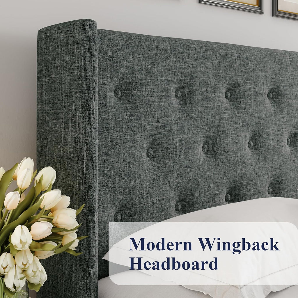 ALLEWIE Queen Size Lift Up Storage Bed with Wingback Headboard