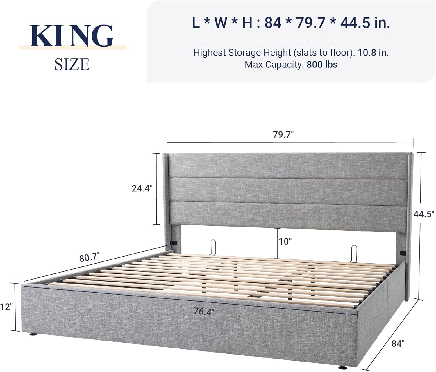 ALLEWIE Queen Size Lift Up Storage Bed with Wingback Headboard