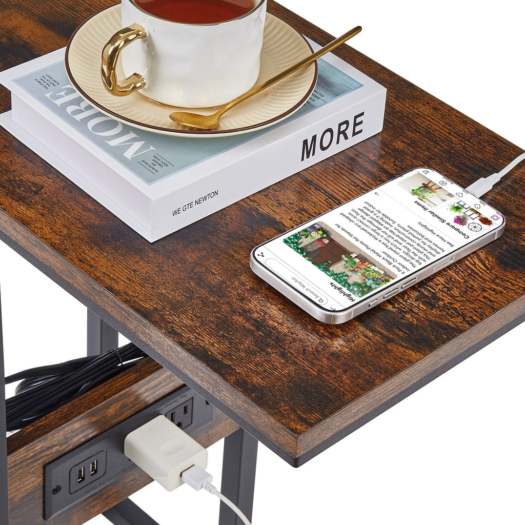 Javlergo Set of 2 C-Shaped Sofa Side Table, Small End Table for Living Room, Narrow Bedside/TV Tray Table