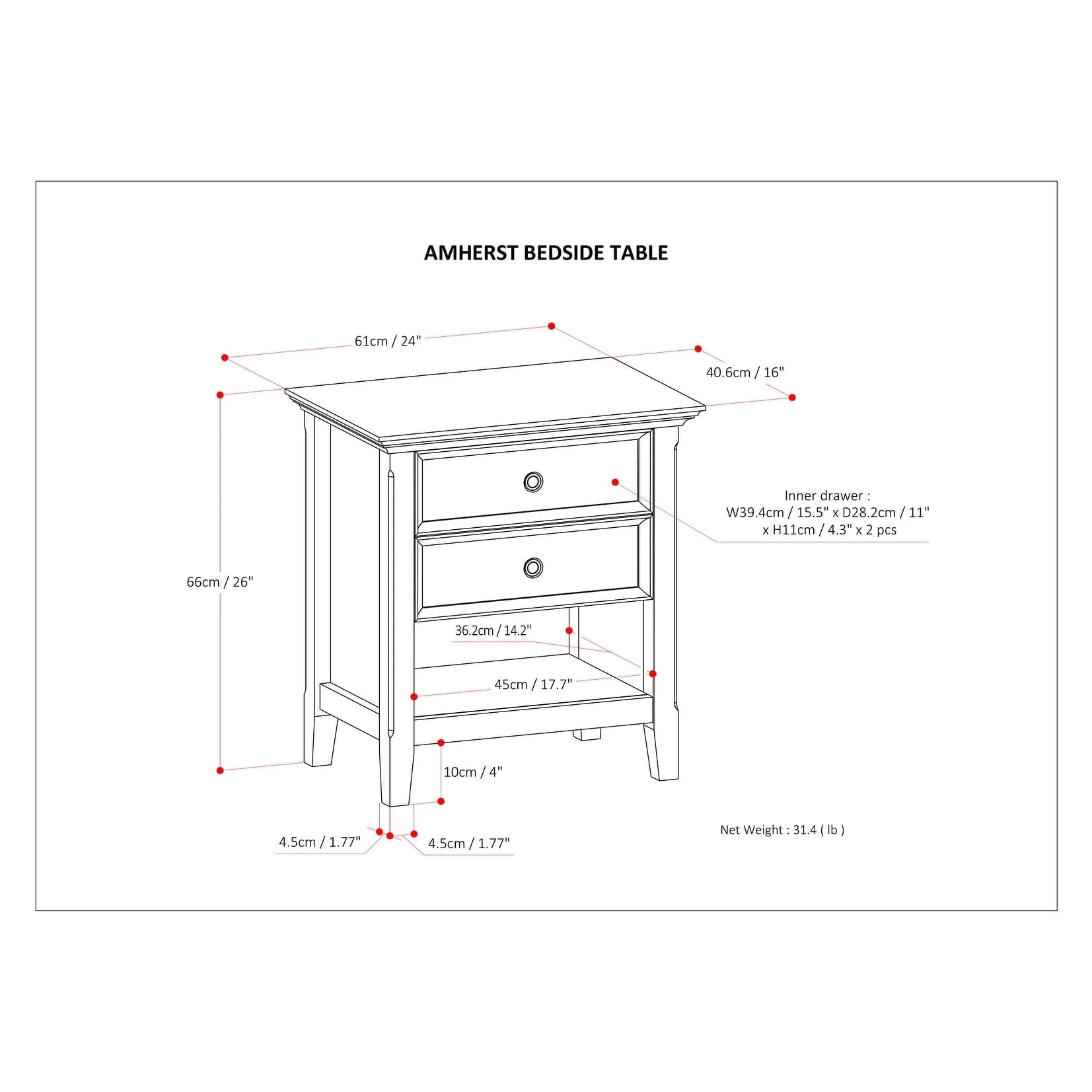 WYNDENHALL Halifax SOLID WOOD 24 inch Wide Bedside Nightstand Table