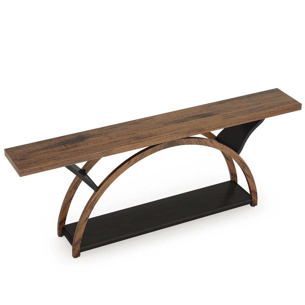 2-Tier Narrow Long Console Sofa Table with Semi-Circular Frame for Entryway,Gray Hallway Accent Tables