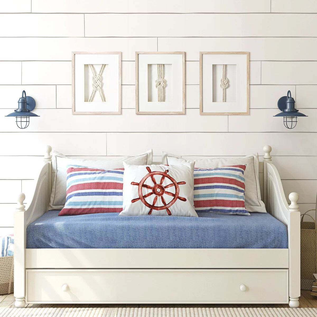 American Art Decor Naut Shore Framed Nautical Knots Wall Decor in Natural 3-piece set