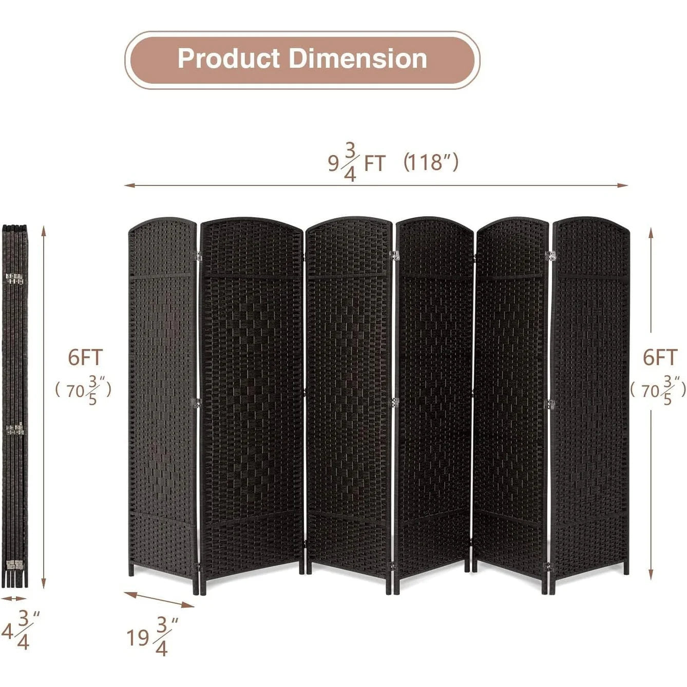 Room Divider 6 FT Tall Weave Fiber Freestanding Privacy Screen Folding Screen