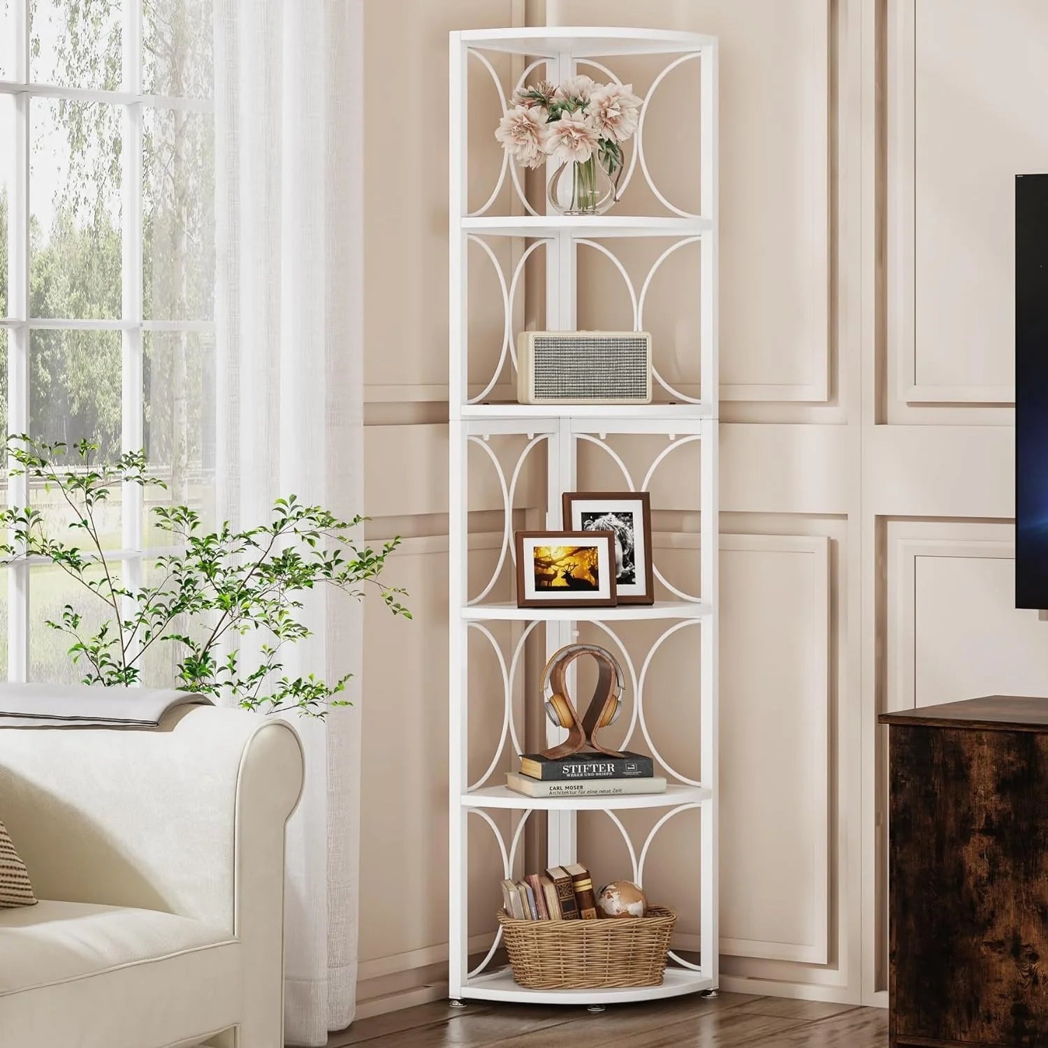 67 Tall Corner Shelf, Corner Bookshelf Bookcase Standing Shelving Unit