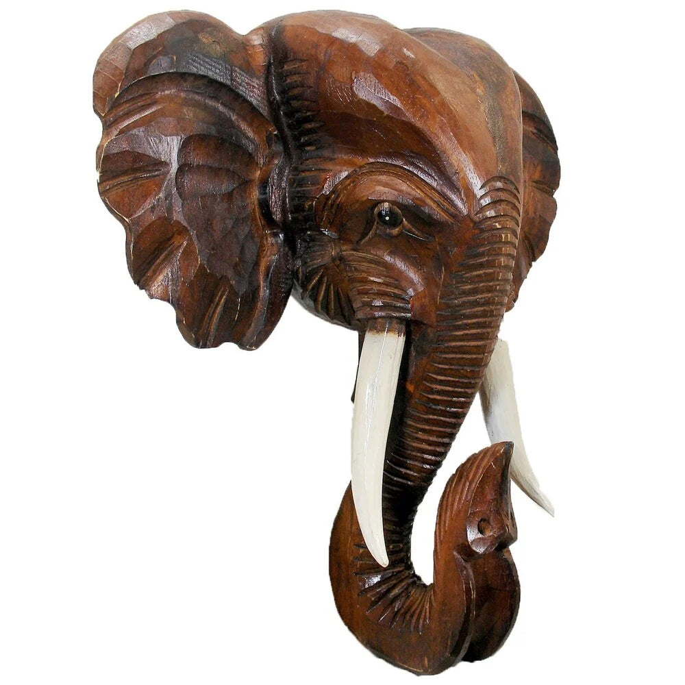 Wooden Elephant Head Wall D茅cor