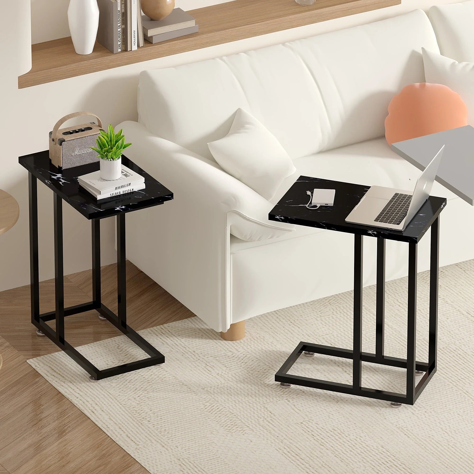 Javlergo Set of 2 C-Shaped Sofa Side Table, Small End Table for Living Room, Narrow Bedside/TV Tray Table