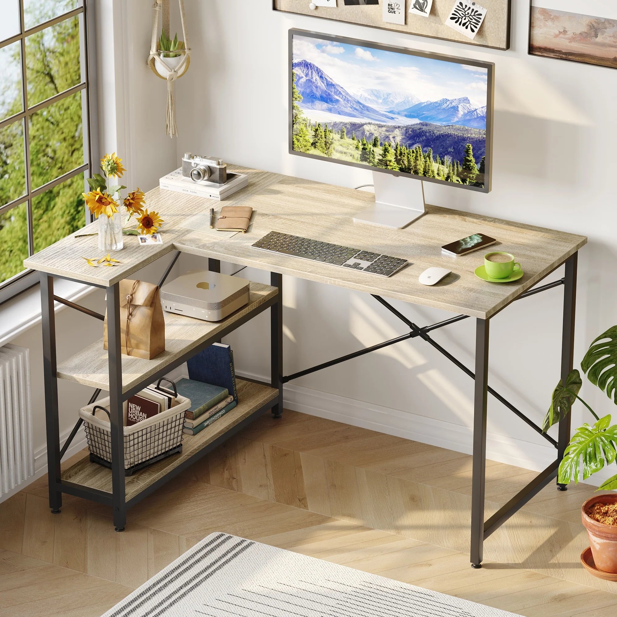 Small L Shaped Desk with Storage Shelves Corner Computer Desk