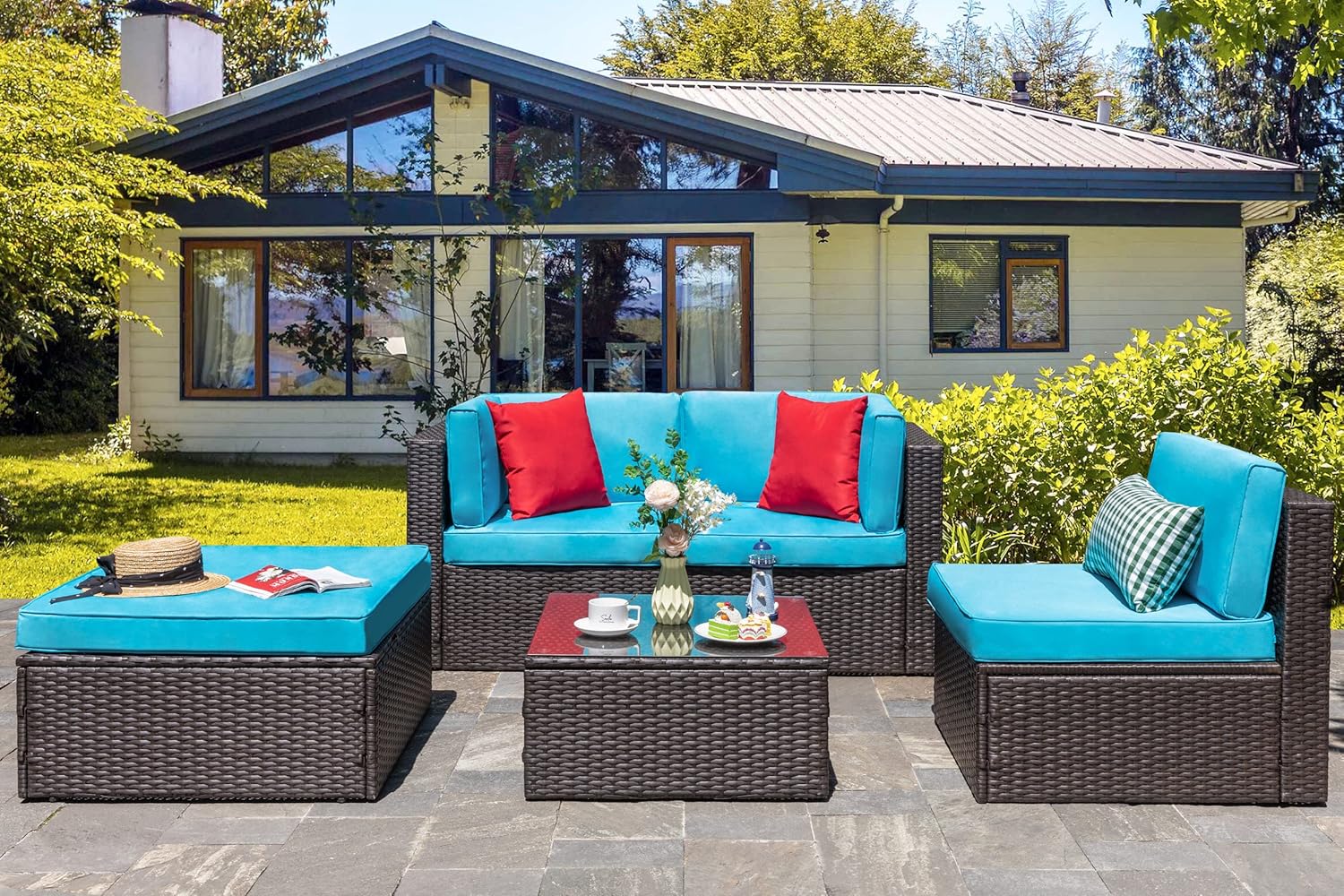 VONGRASIG 5 Piece All-Weather Patio Furniture Set with Ottoman