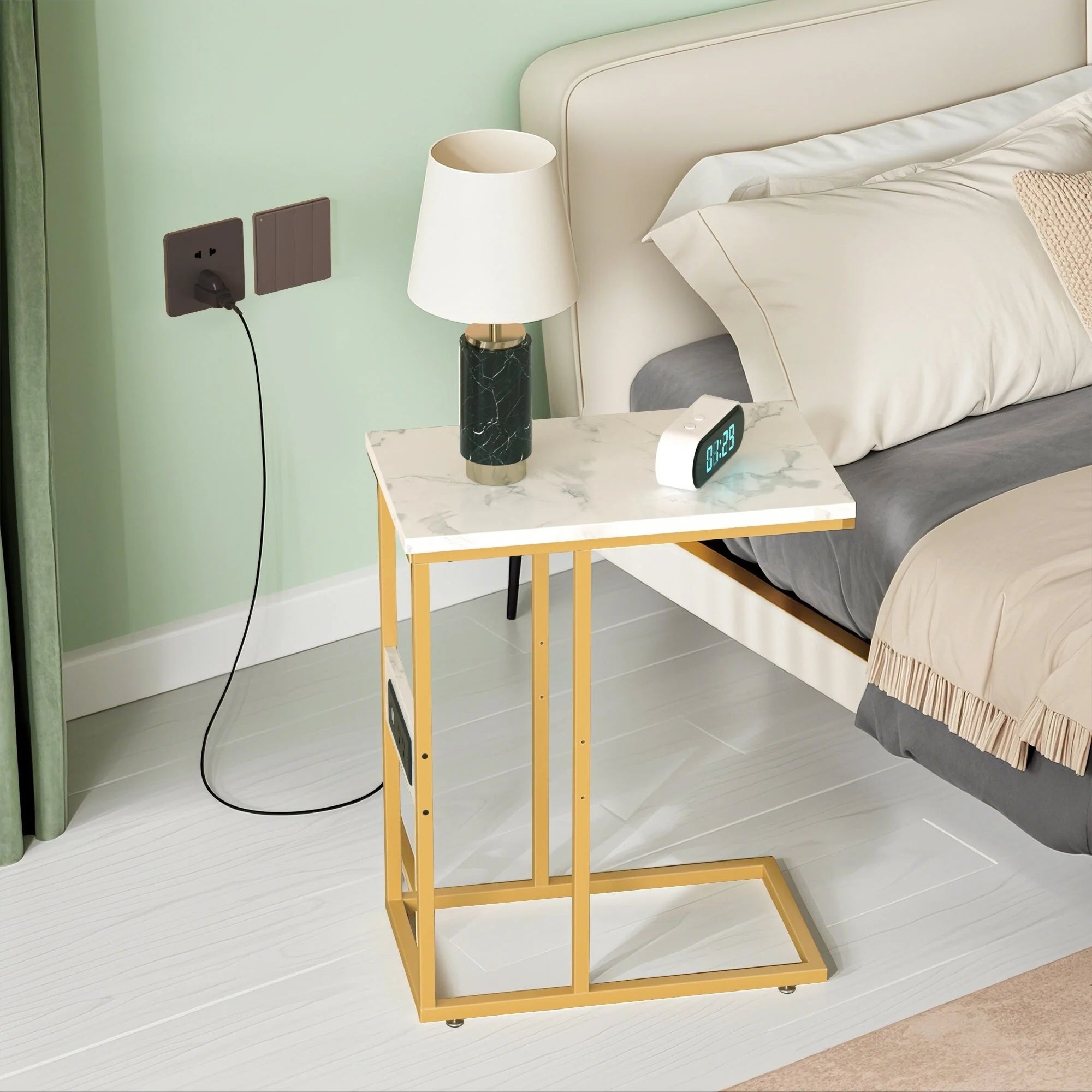 Javlergo Set of 2 C-Shaped Sofa Side Table, Small End Table for Living Room, Narrow Bedside/TV Tray Table