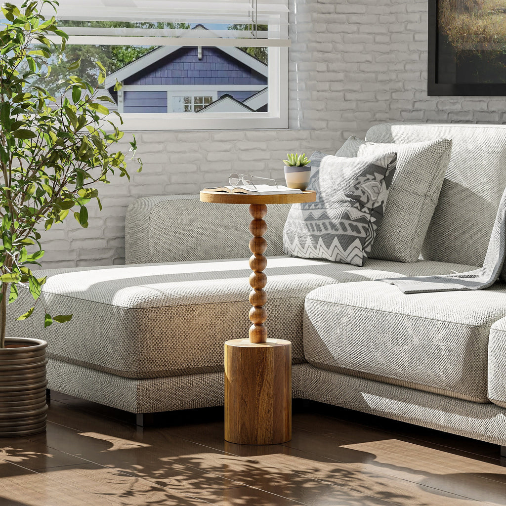 COZAYH Wood Pedestal End table, Modern Drink Table with Base, Round Martini Table for Small Space Living Room, Bedroom
