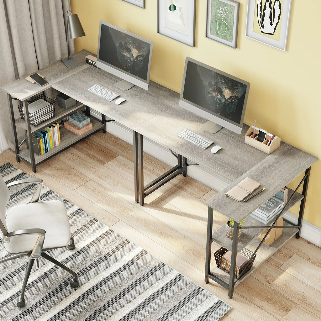 Small L Shaped Desk with Storage Shelves Corner Computer Desk