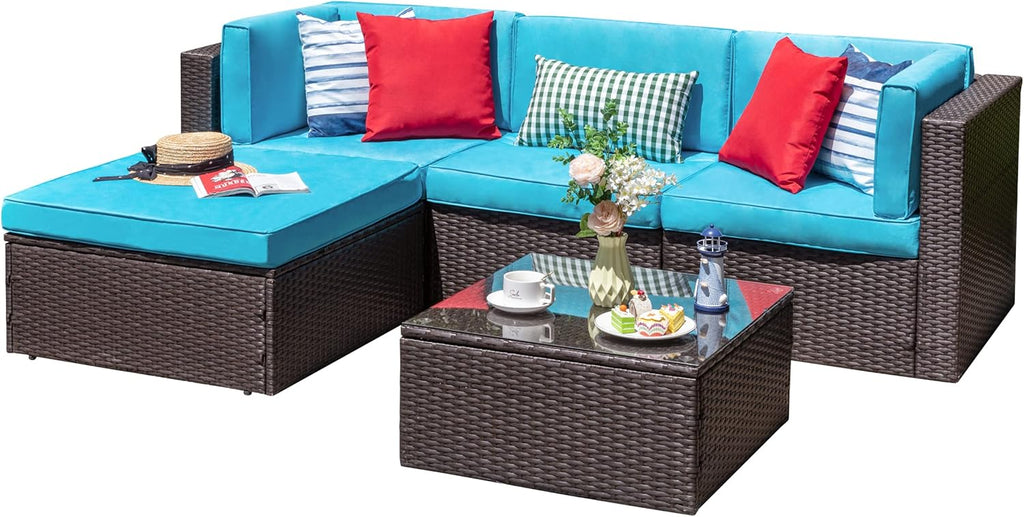 VONGRASIG 5 Piece All-Weather Patio Furniture Set with Ottoman