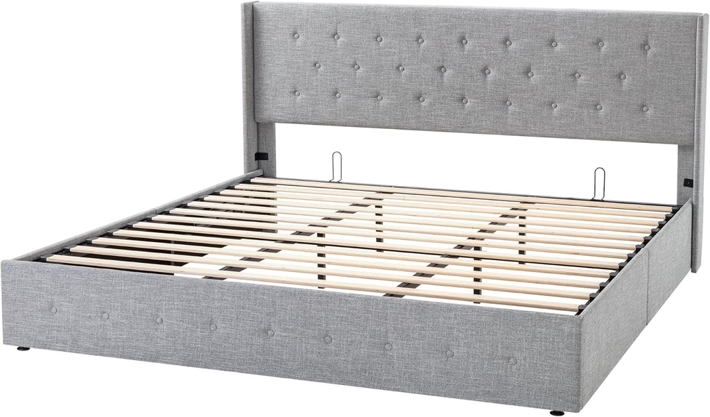 ALLEWIE Queen Size Lift Up Storage Bed with Wingback Headboard