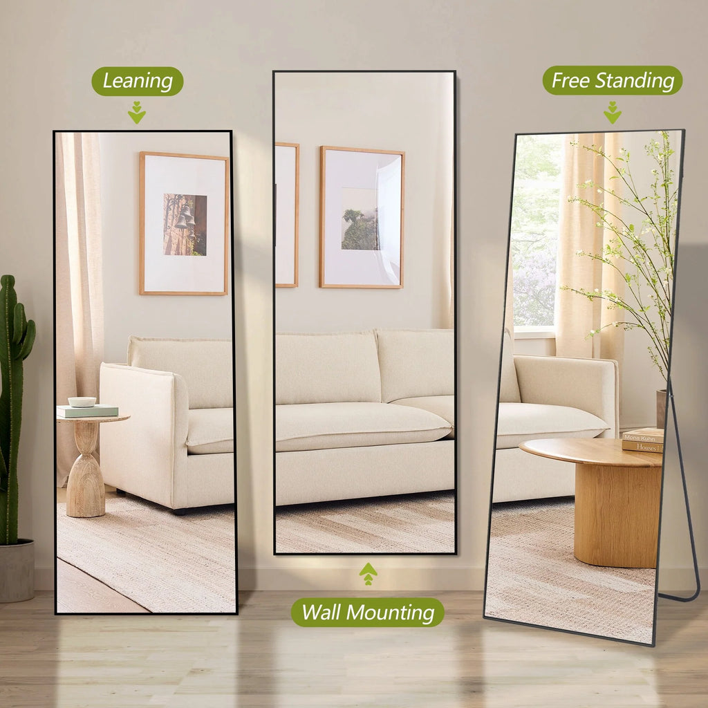 64x21 Full Length Floor Mirror with Stand Aluminum Alloy Frame,Wall-Mounted Mirror