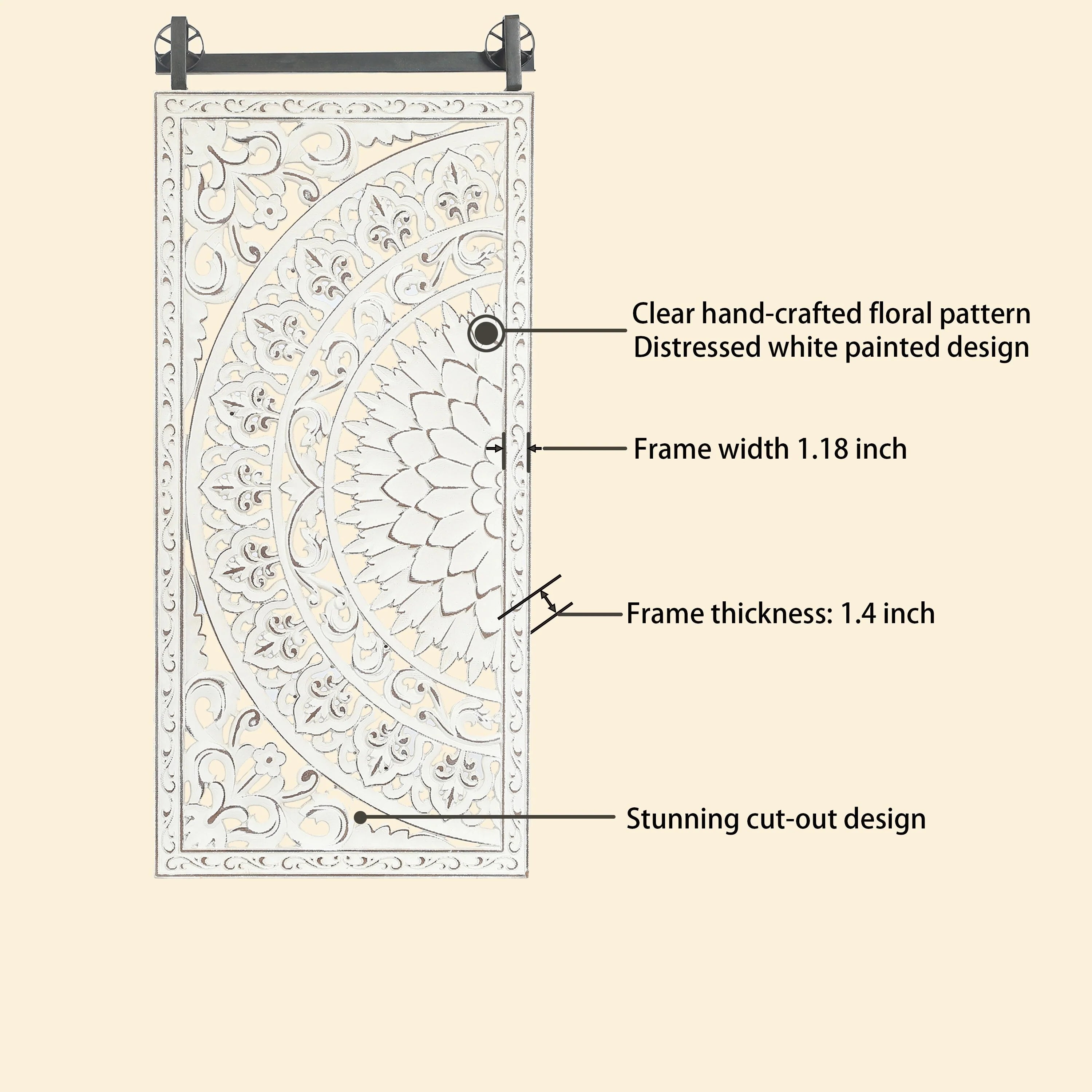 Distressed Ivory White Wood Flower Wall Art with Black Accents (Set of 2)