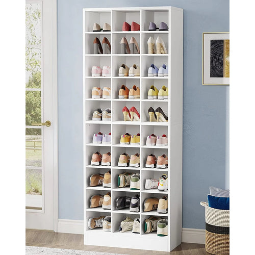 30 Pairs Tall Shoe Cabinet, 10 Tiers White Wooden Shoe Storage Rack for Closet, Entryway - 10-tier