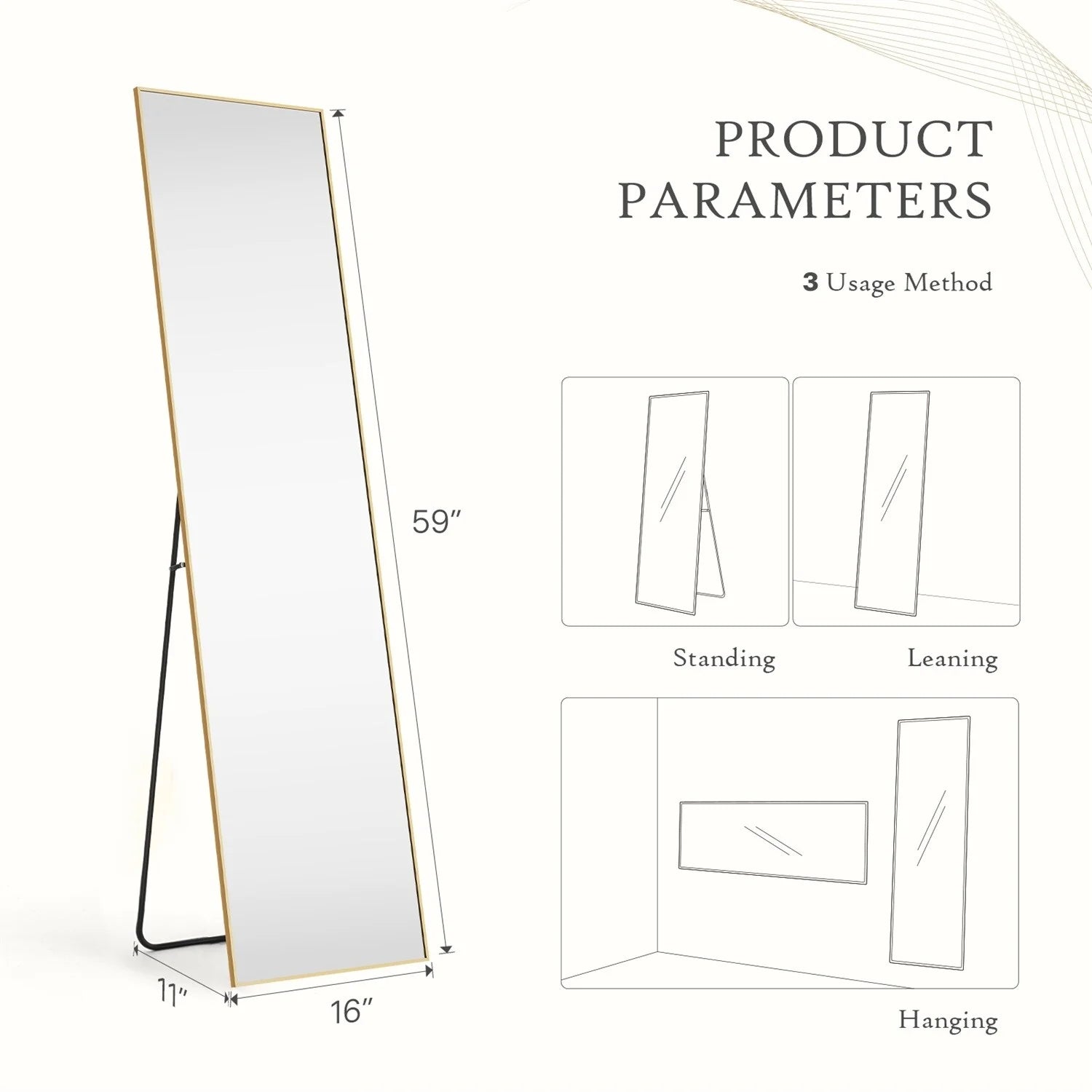 Full Length Mirror with Stand, Floor Mirror with Aluminum Alloy Frame for Bedroom, Standing Full Body Mirror for Wall, Cloakroom