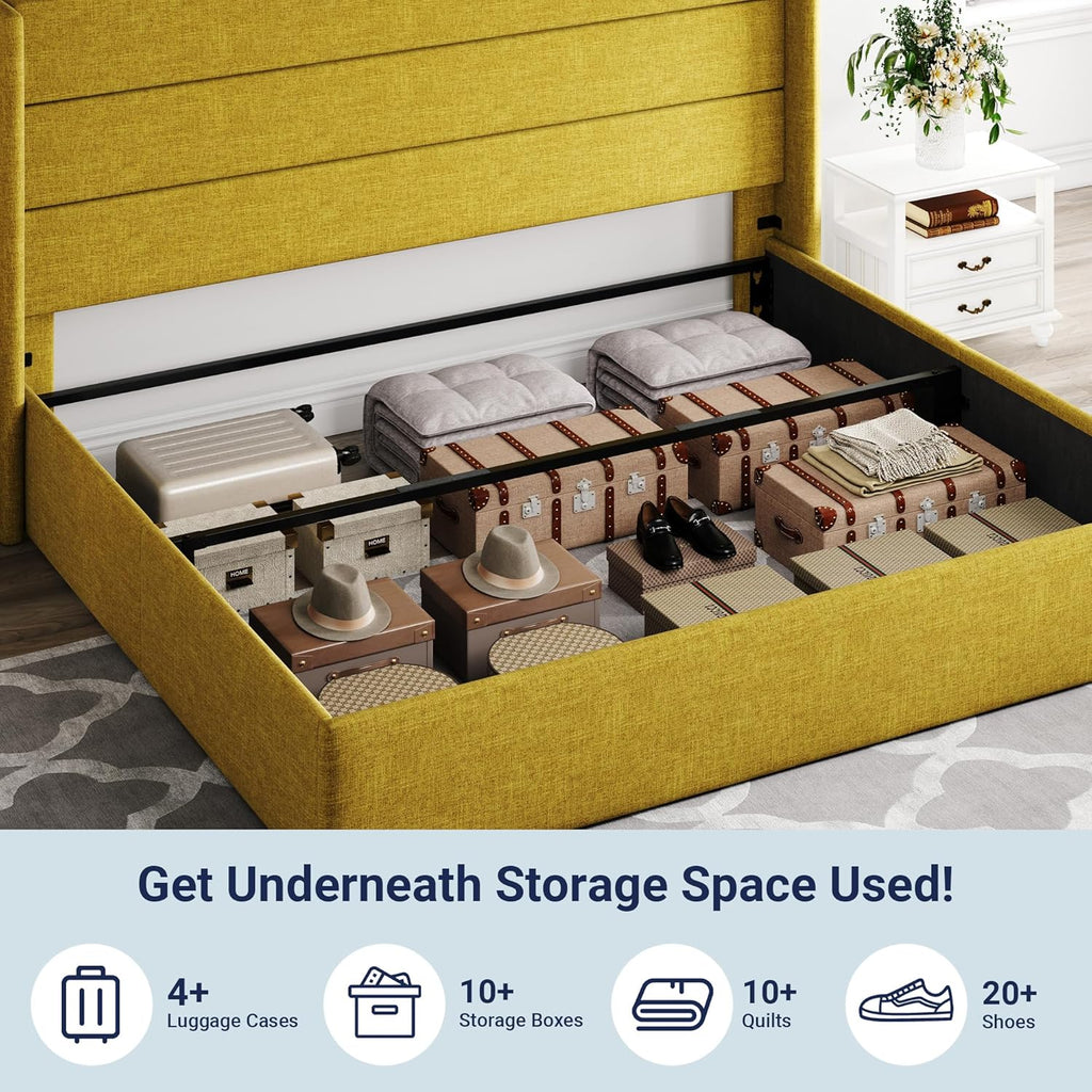 ALLEWIE Queen Size Lift Up Storage Bed with Wingback Headboard