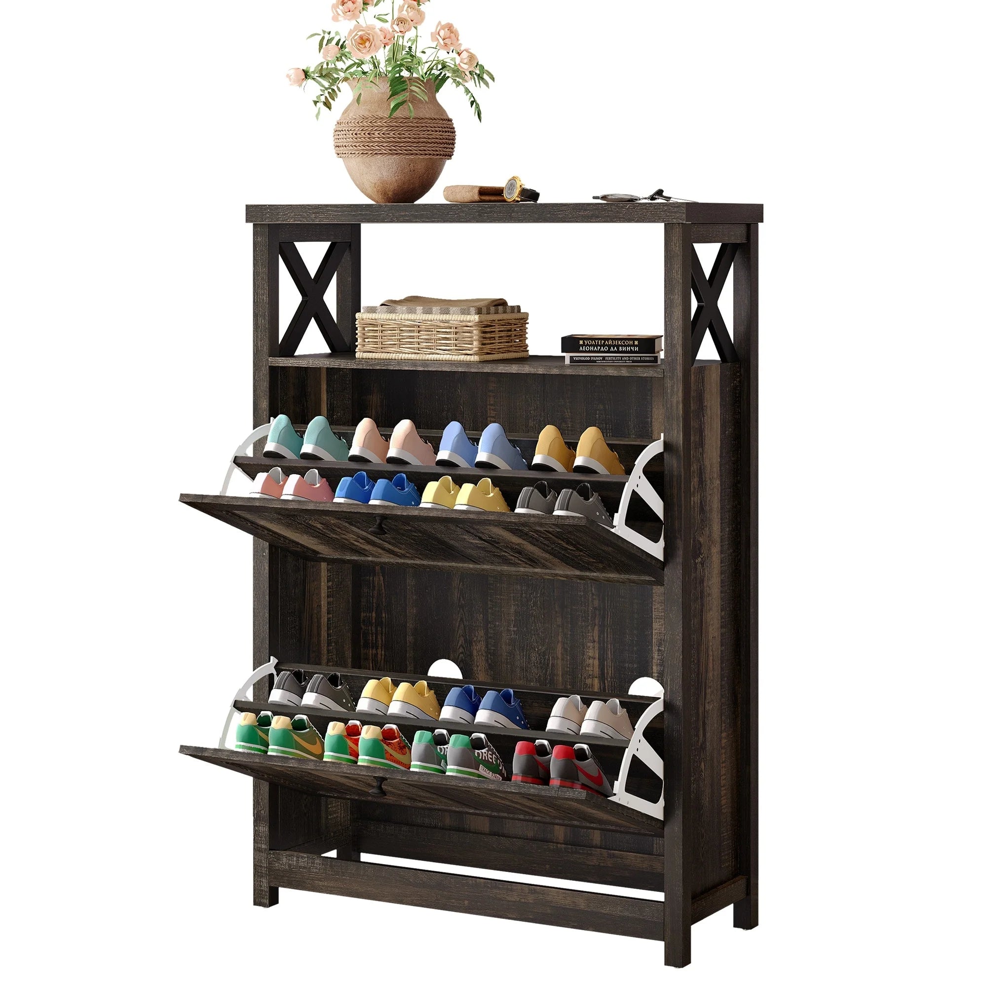 Moasis Shoe Storage Cabinet Organizer with 2 Compartments for Entryway Hallway