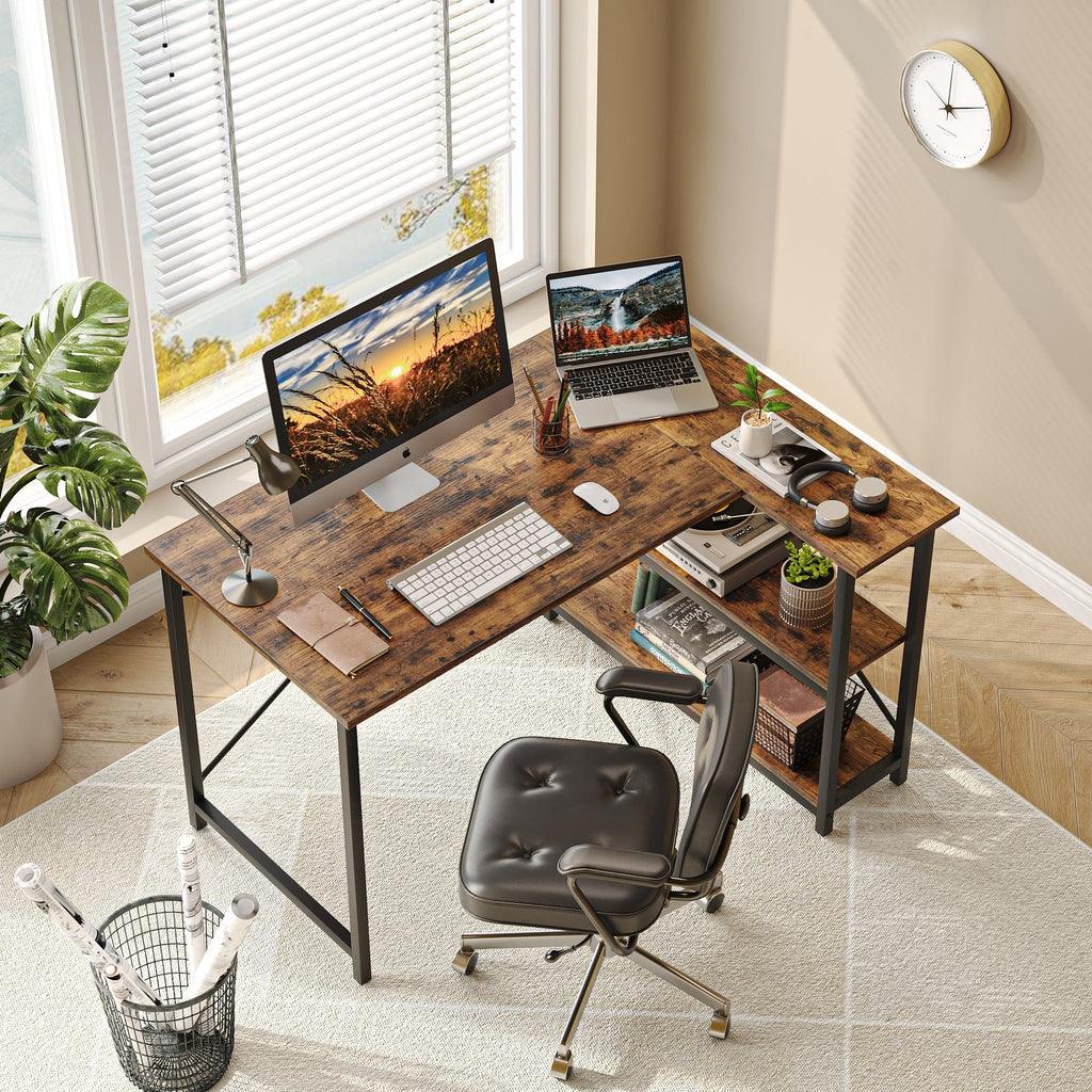Small L Shaped Desk with Storage Shelves Corner Computer Desk