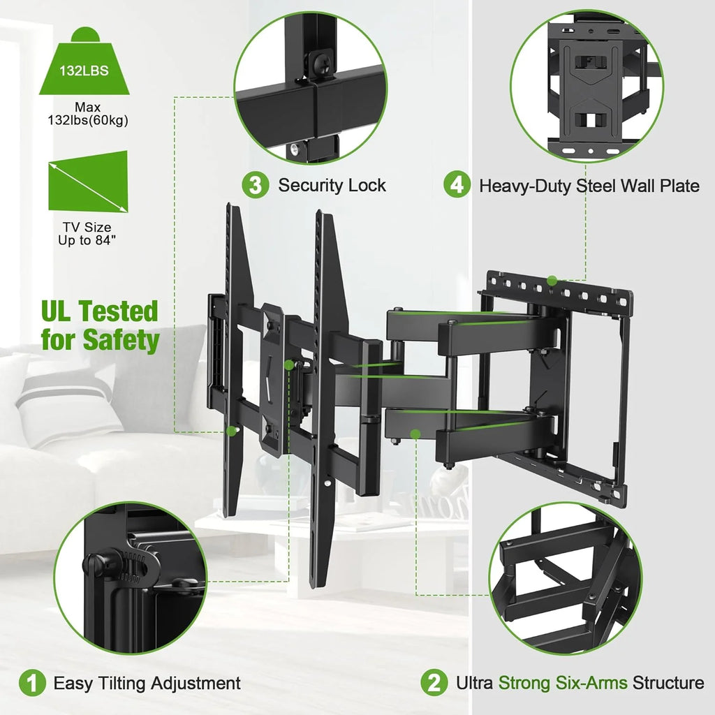 USX Mount Full Motion TV Wall Mount for Most 42-86 inch Flat Screen