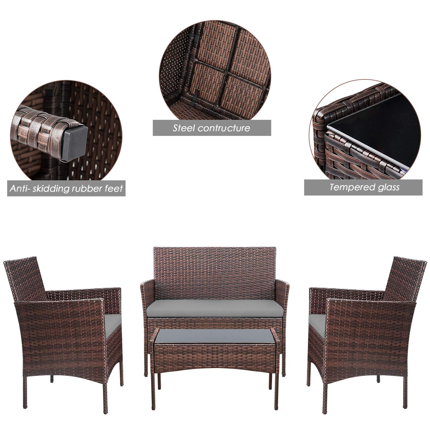 Homall 4 Pieces Outdoor Patio Furniture Sets Rattan Chair Wicker Set