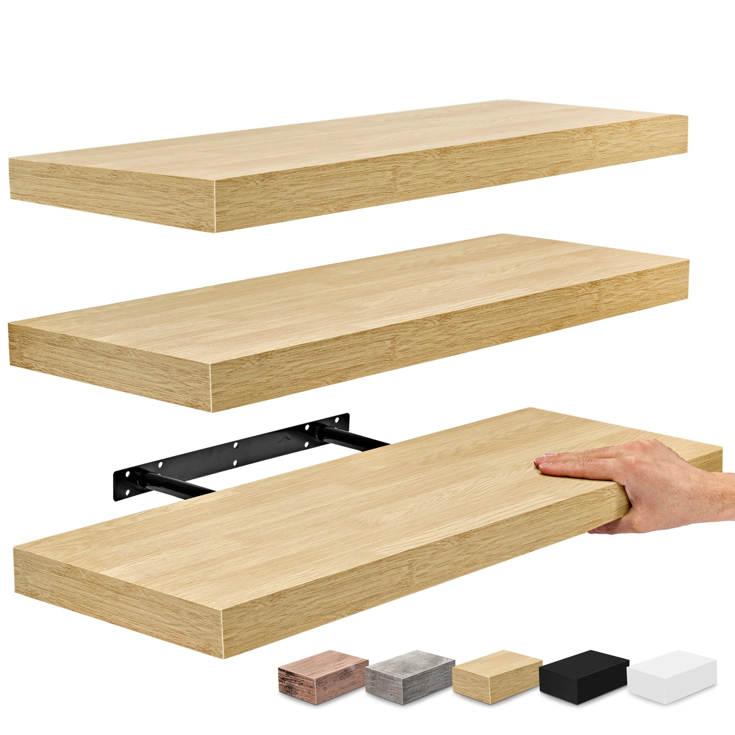 Sorbus Floating Wall Shelves Wood Wall Mounted Decor for Books and Storage with Invisible brackets - Set of 3