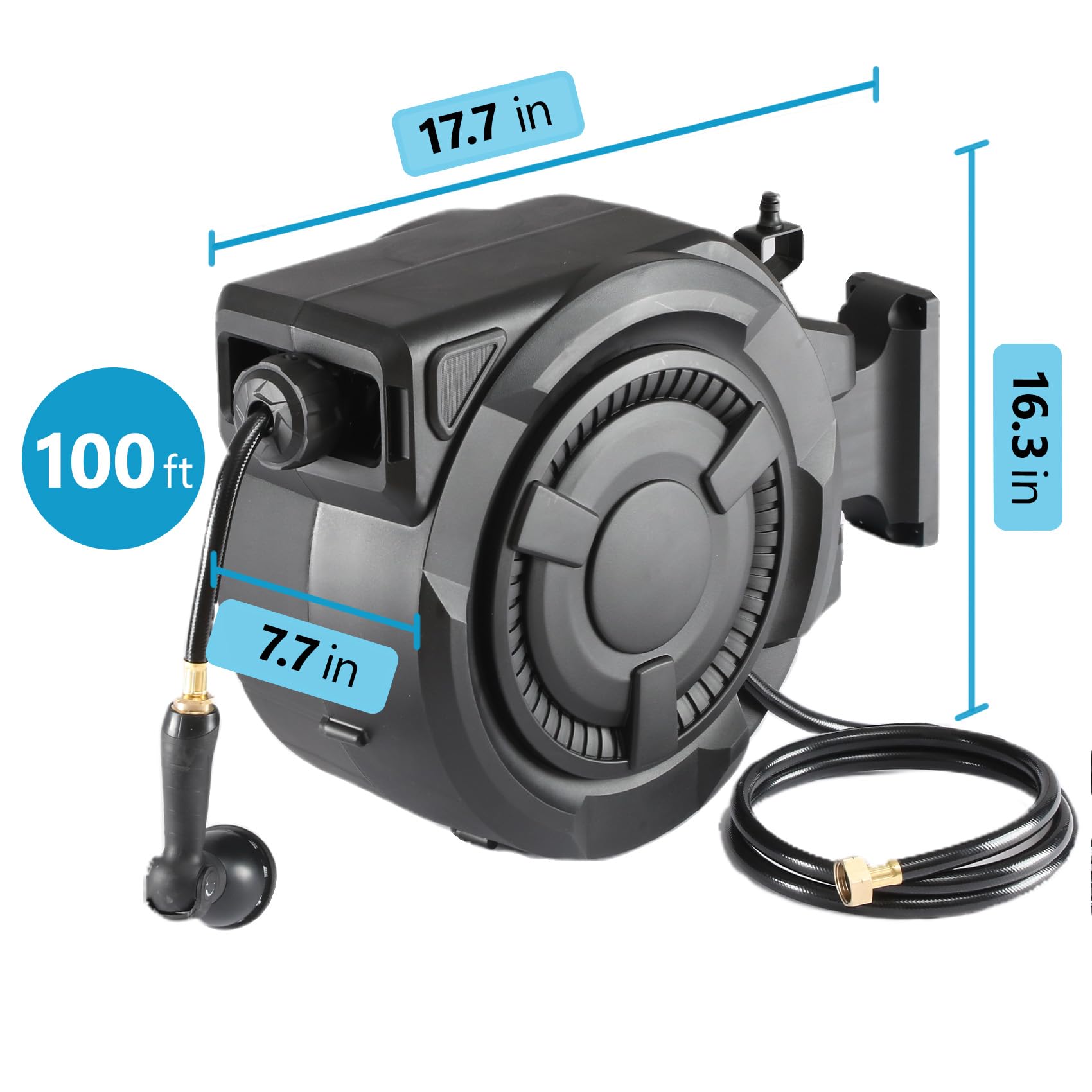 Hose Reel 1/2 in x 100 ft, 180掳 Swivel Wall-Mounted Garden Hose Reel