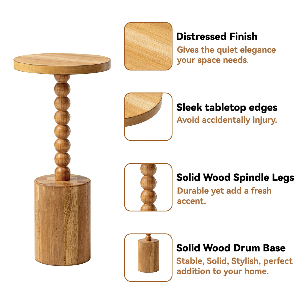 COZAYH Wood Pedestal End table, Modern Drink Table with Base, Round Martini Table for Small Space Living Room, Bedroom