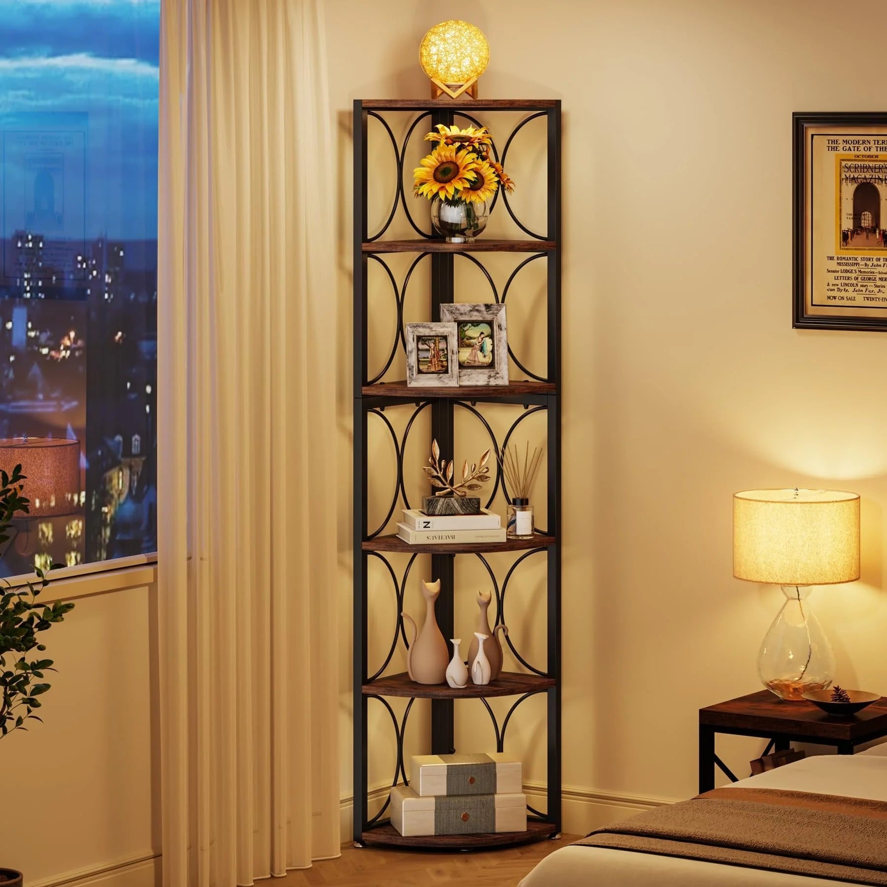 67 Tall Corner Shelf, Corner Bookshelf Bookcase Standing Shelving Unit