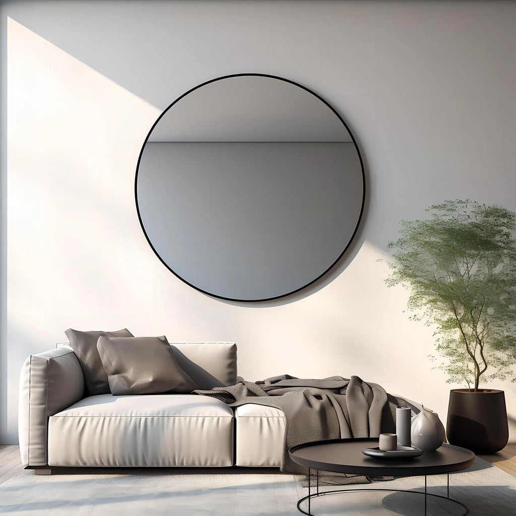 Apmir Round Metal Black Frame Bathroom Vanity Mirror Wall-mounted mirror