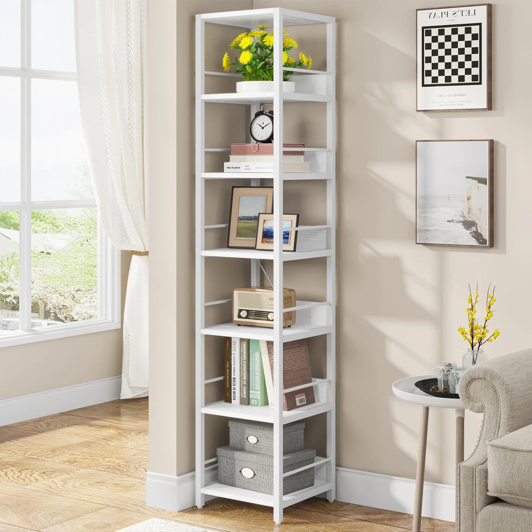 75 Inch Tall Narrow Corner Shelves, 6-Tier Etagere Shelve Storage Rack Bookshelves for Home Office
