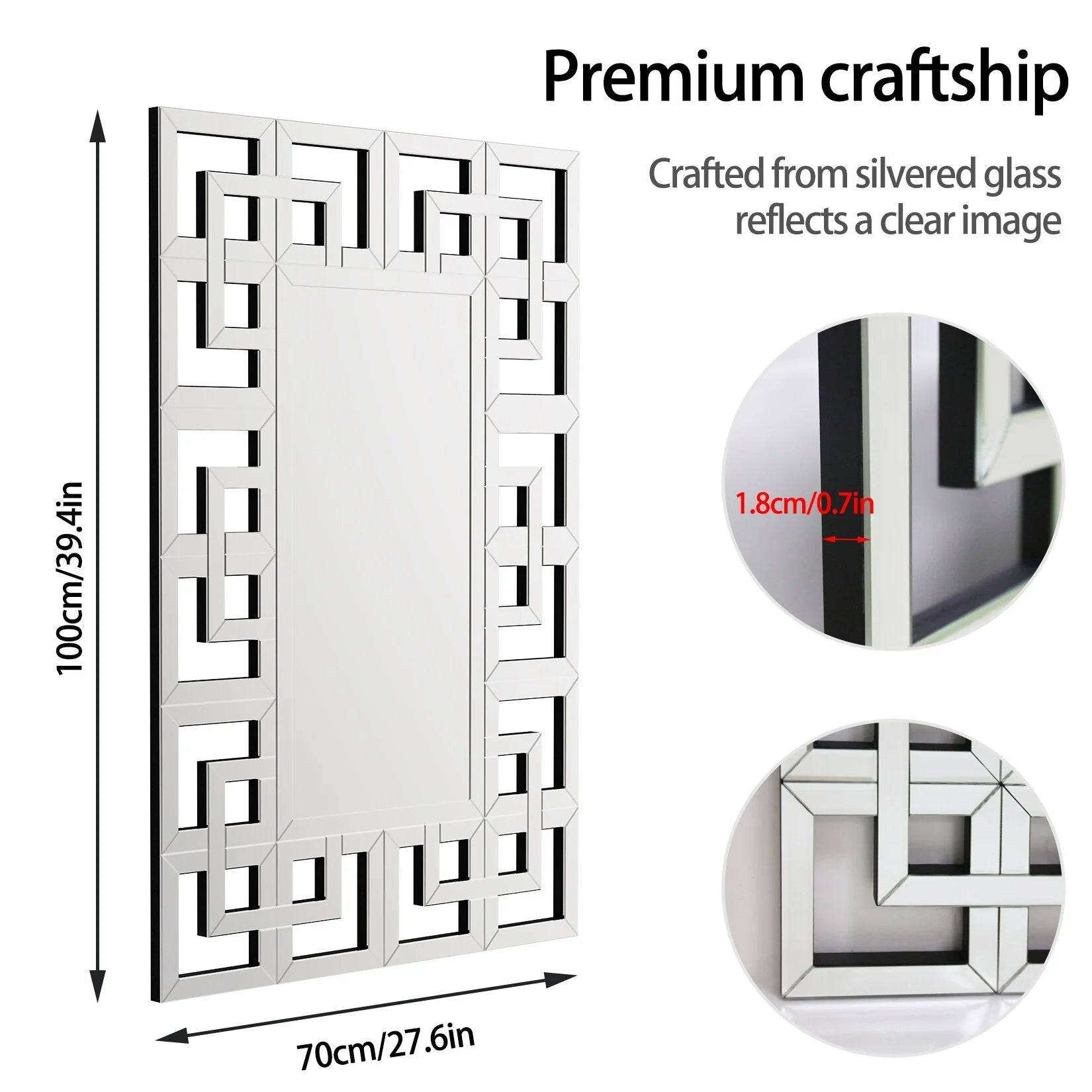 Large Wall Art Mirror Decor Silver Accent Geometric Frame